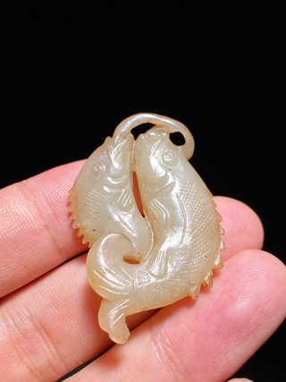 和田玉籽料|宋 和田玉籽料沁色 双鱼珮 挂件 吊坠