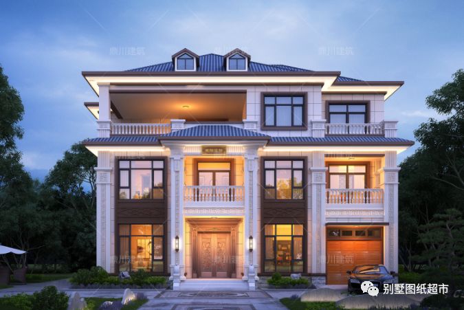 大气新中式带车库别墅,16×12米,典雅大气,住起来舒心顺意