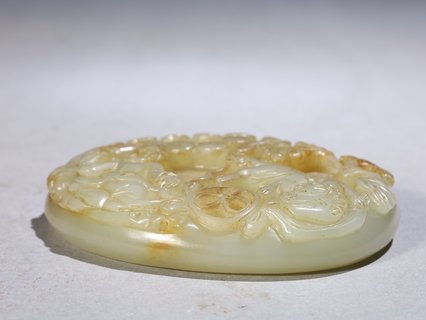 |清代,和田玉胡人戏狮瓦子