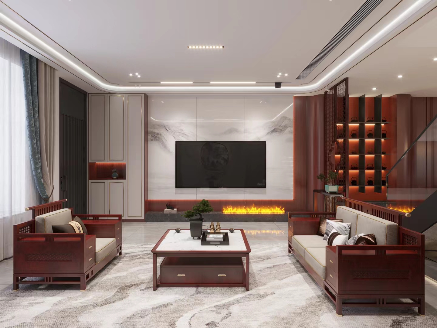 【鲁班装饰】傍山大院300㎡新中式风格,芳华