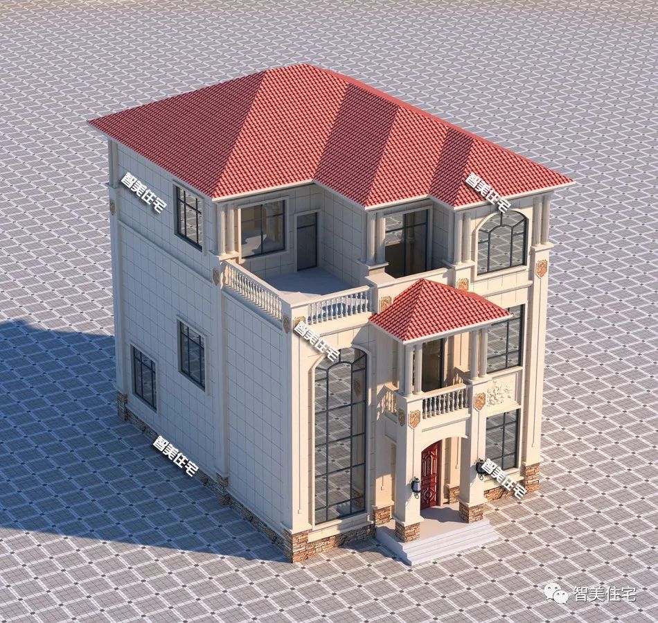面宽9.8米,带旋转楼梯的简欧别墅,房子盖得漂亮会很有面子