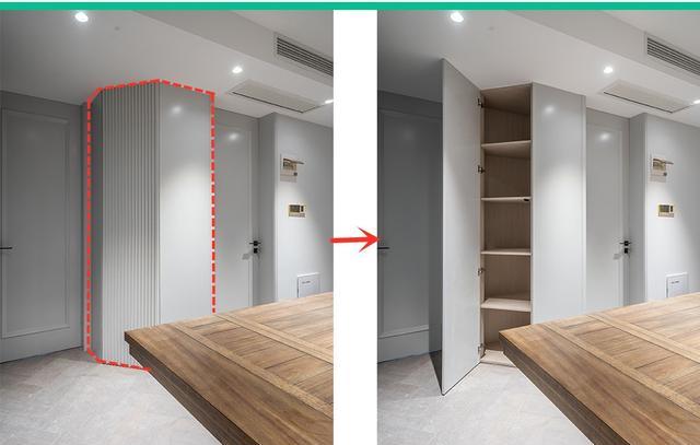 方方正正的柜子不能满足需求，切割30做斜面设计，减少鸡肋空间