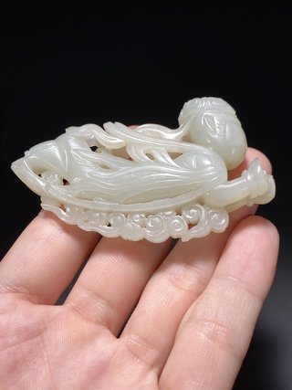 玉雕|明 和田玉籽料 白玉 飞天 挂件把件