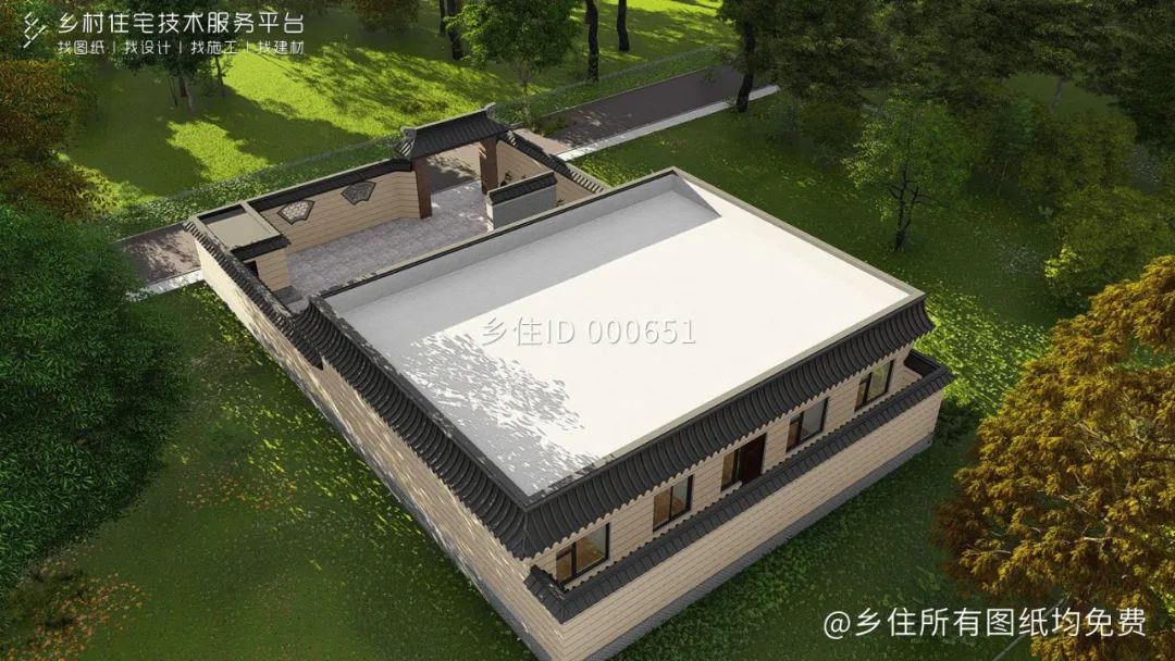 乡住科技免费图纸土建造价33.5万面宽15.6m进深11.6m 一层中式别墅