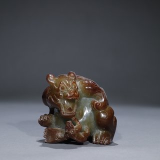 |旧藏【汉高古玉 子母熊】把件