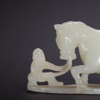|清代-和田玉胡人驯马雕件