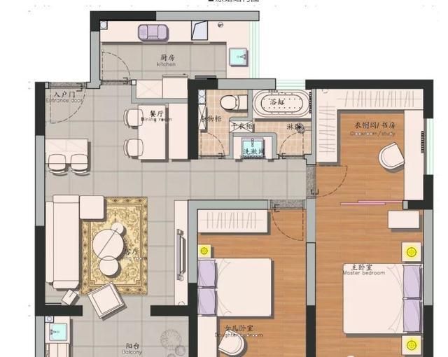 80㎡混搭风格装修，卡座、吧台还有书房兼具衣帽间的设计，赞！