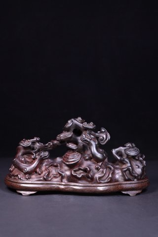 80年代|旧藏：老紫檀木雕“吉祥如意”笔架