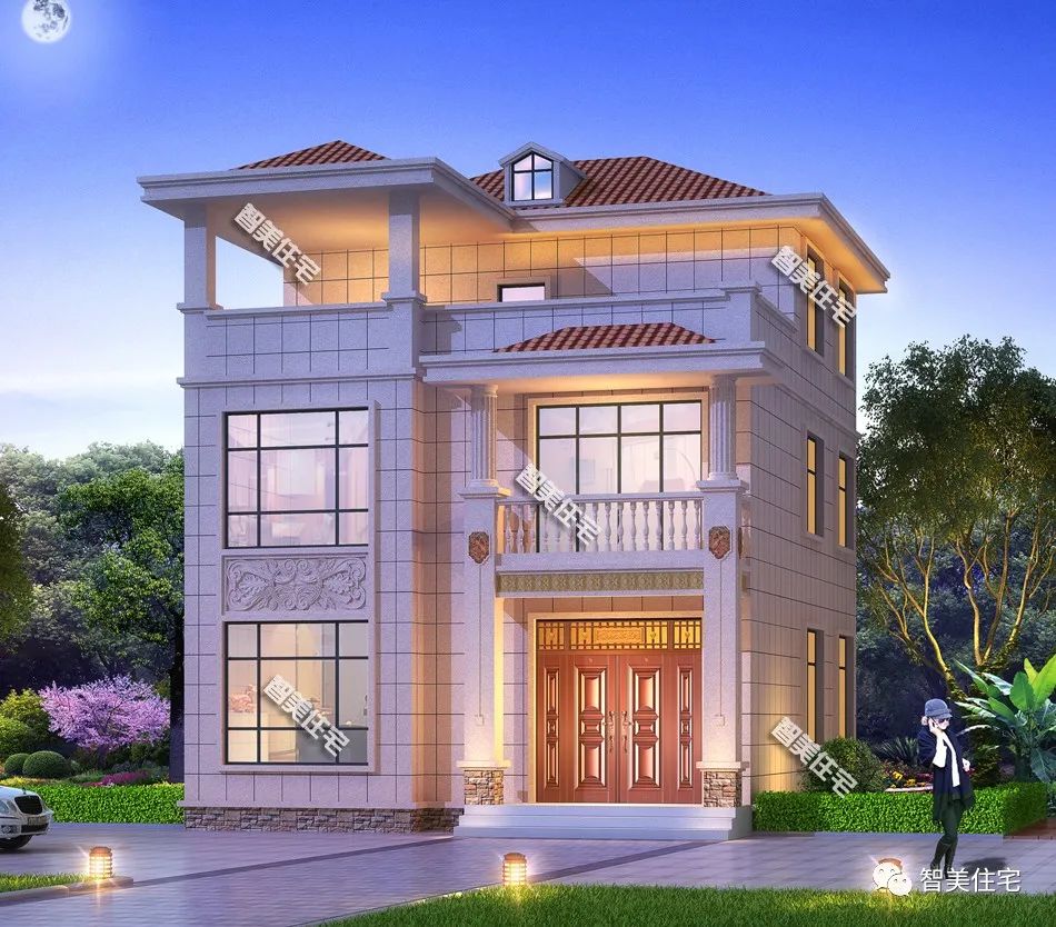 开间9.3米农村小别墅，首层设计有堂屋，室内通透采光好