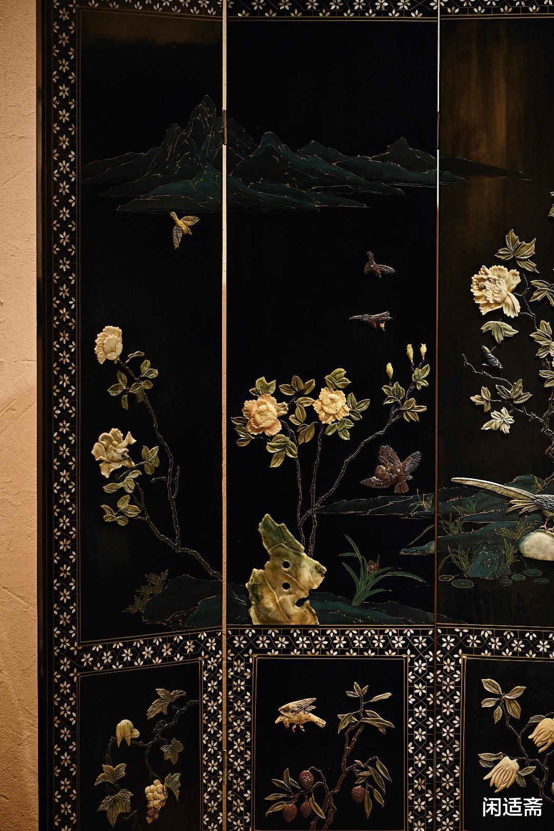 文玩|雅室清居,漆嵌百宝,松鹤延年屏风