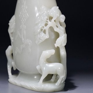 雕刻|清代,和田玉福庆如意马上封侯盖瓶