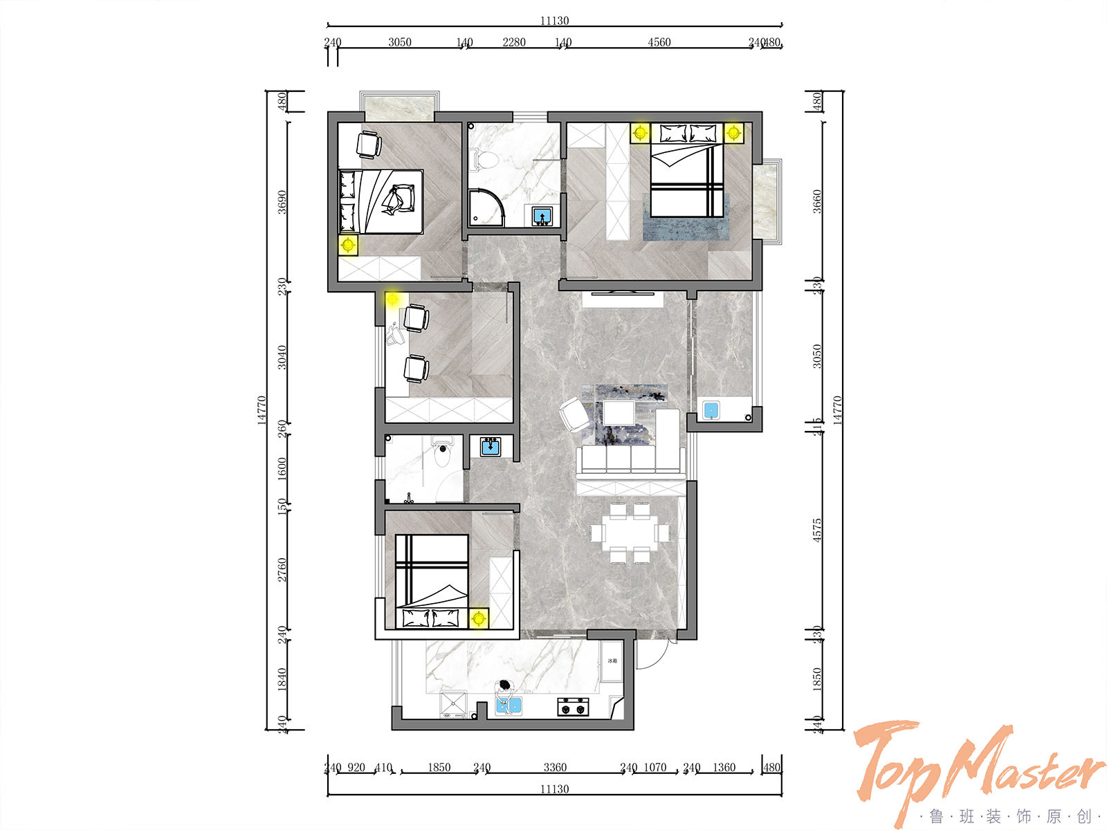【鲁班装饰】时代俊园140㎡现代风格，清新大气