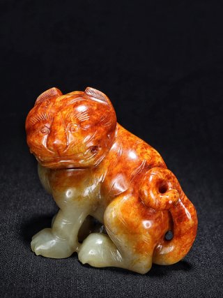 和田玉籽料|辽 和田玉籽料红沁 玉虎 秋山虎 摆件 把件