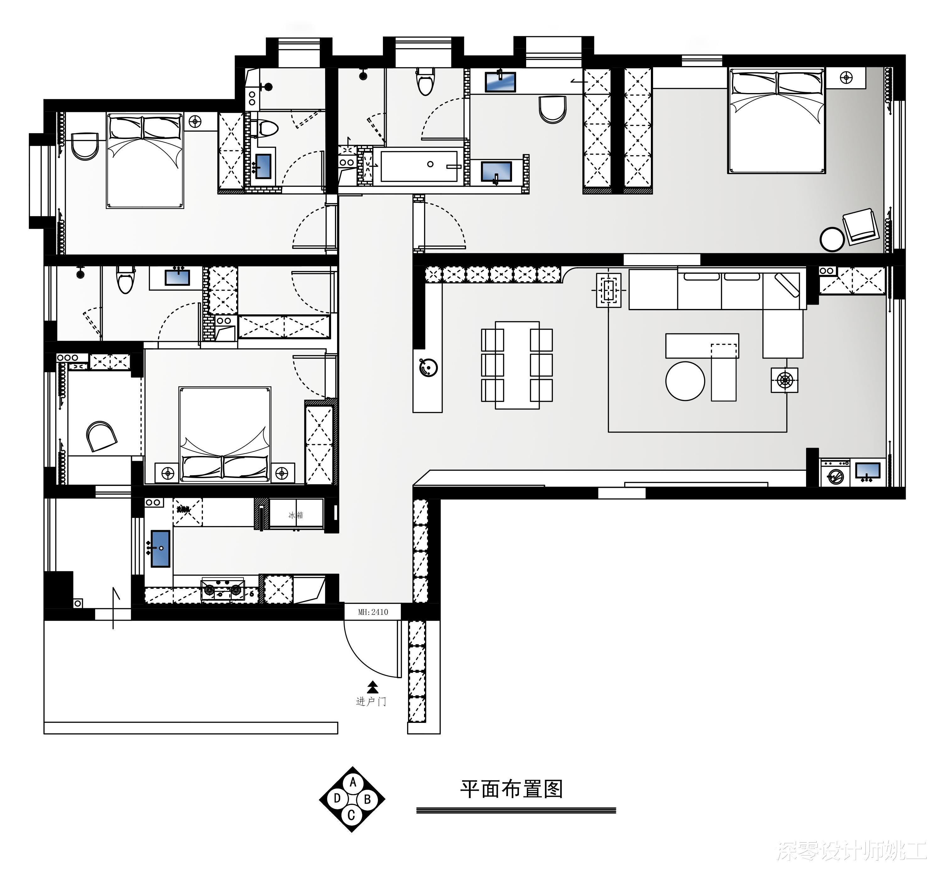 合肥-凯旋门180㎡色调鲜明,深色有质感,客餐厅阳台打通更宽敞