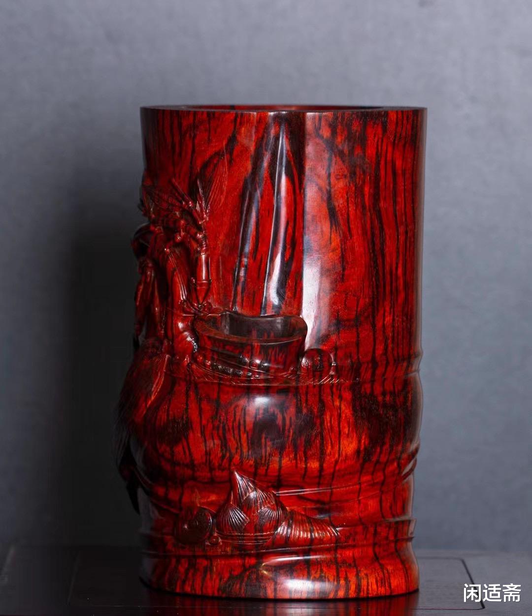 笔筒|文房赏玩，小叶紫檀，知足常乐，超大笔筒