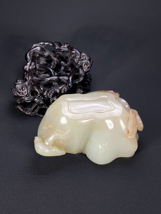 水盂|明 和田玉籽料  白玉 仙童灵芝形 笔洗 水盂