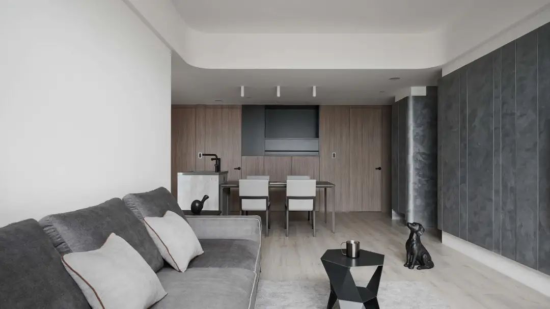 99㎡中等户型装修,黑白灰的配色简洁利落,打造高质感的居家空间