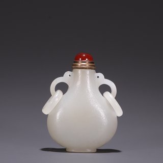 鼻烟壶|旧藏·老和田玉水滴型活环耳鼻烟壶