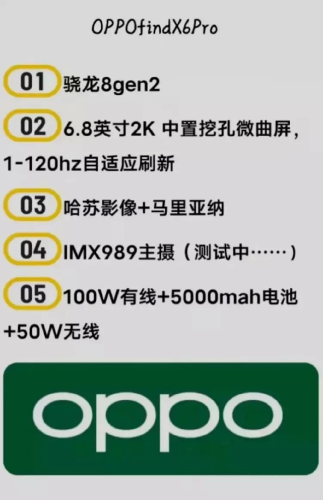 |OPPO新旗舰配置曝光 搭载骁龙8Gen2或配备3个5000万像素后摄镜头