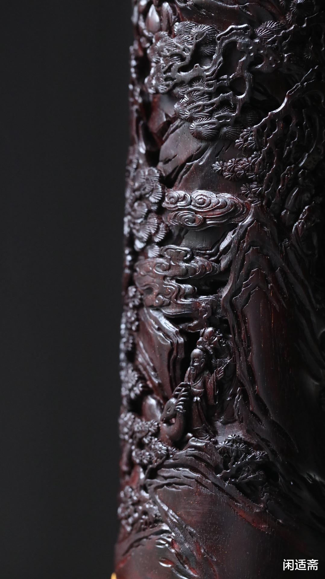 黄杨木|雅室清玩，紫檀镶黄杨木，群仙祝寿图，香筒