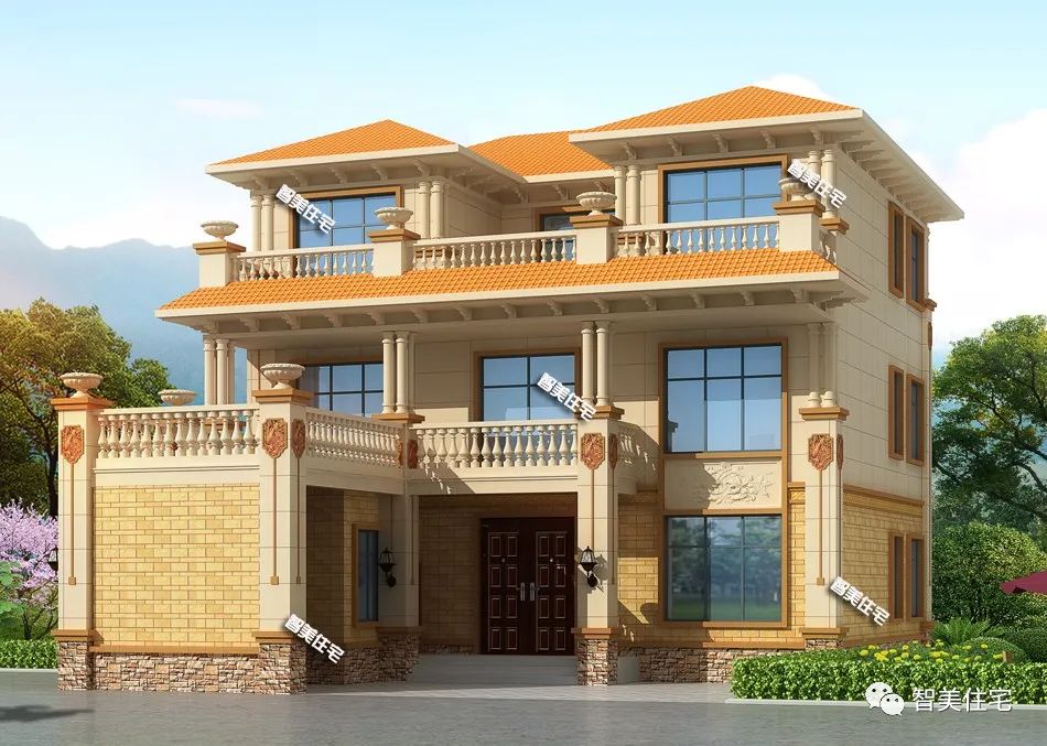 厨房单独建,颜值高的农村简欧别墅,十个人中九个人都想要一栋