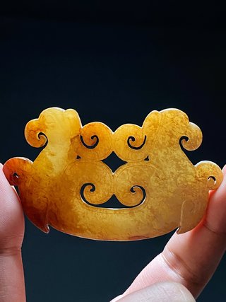 |汉 和田玉沁色 双凤纹 玉珮 挂件