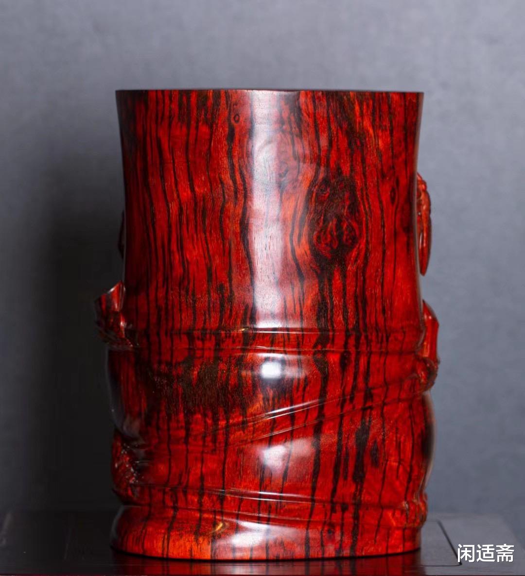 笔筒|文房赏玩，小叶紫檀，知足常乐，超大笔筒