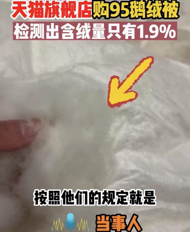 男子花两千元在旗舰店网购95鹅绒被检测后却发现只有1.9%