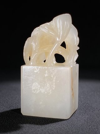 戒指|清 和田玉籽料白玉 荷叶钮 印章 荷塘清趣 君子之风