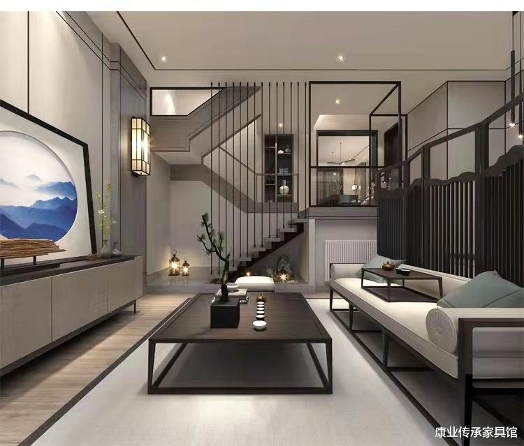 简约新中式,黑白调的客餐厅,低调内敛,淡泊宁静