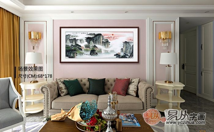 客厅壁画 客厅挂山水国画 为家里注入生机与活力