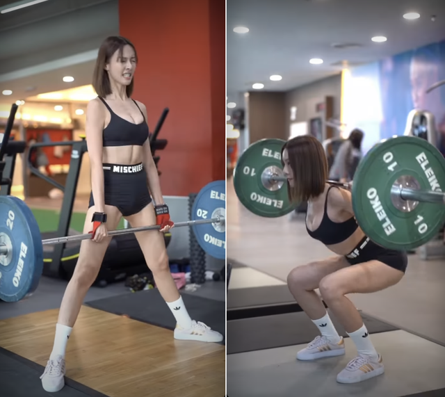社交平台|钢琴女神李元玲晒健身照！咬牙举起40斤杠铃，腹部肌肉凹出一条线