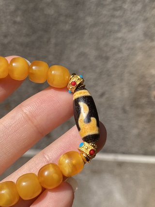 蜜蜡|欧洲回流古董蜜蜡天珠手串