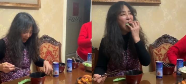 王心迪|李勤勤和猫同吃菜叶不嫌脏！头发凌乱打扮朴素，桌上残渣太抢眼