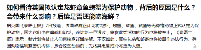 英国:计划将龙虾、螃蟹、章鱼、鱿鱼认定为保护动物!如何看待?