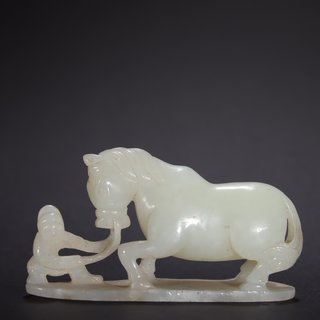 |清代-和田玉胡人驯马雕件