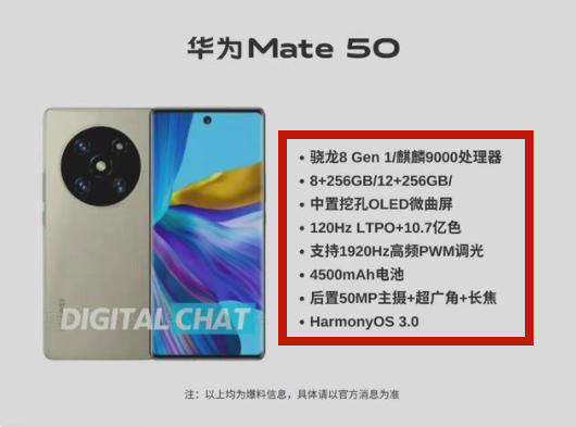 华为mate|预装鸿蒙3.0！华为Mate 50详细配置汇总，全能来了？