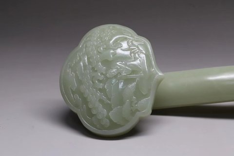 和田玉籽料|舊藏和田玉籽料“松下高士图”玉如意