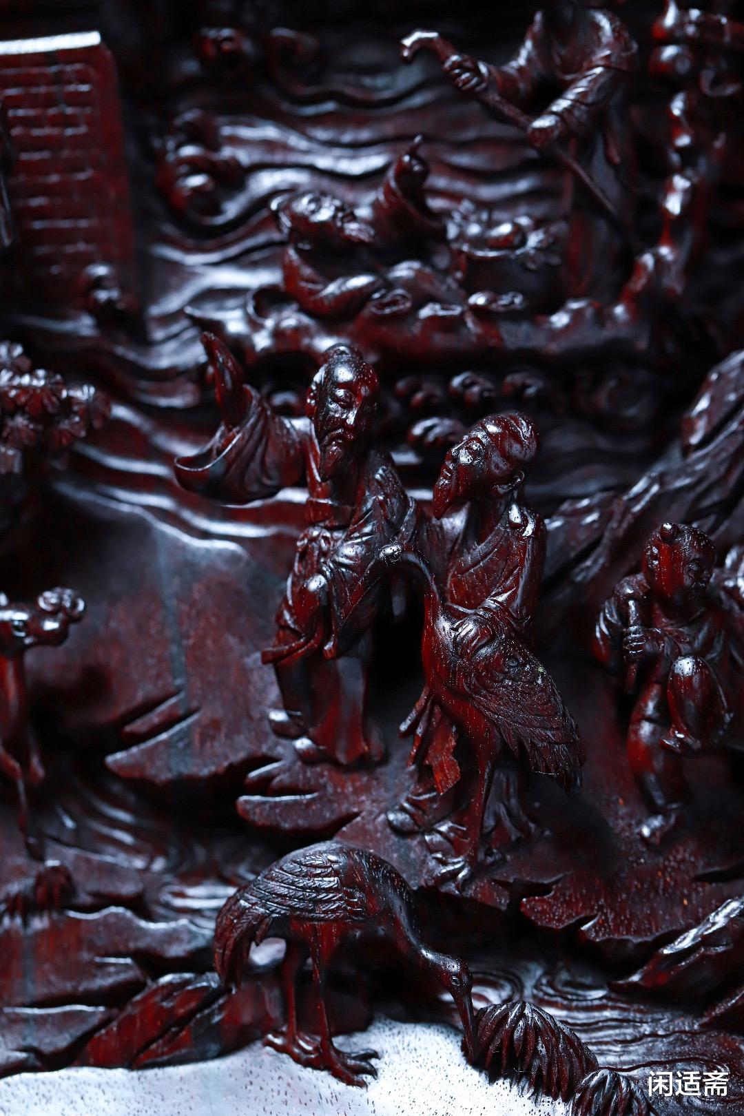 古钱币|文房珍藏重器,小叶紫檀,群仙祝寿笔筒