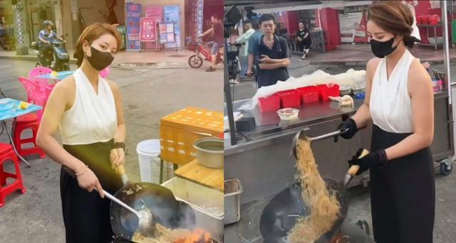 美甲 把路边摊站成红毯,网红女化精致妆容卖炒粉,被网友质疑在作秀