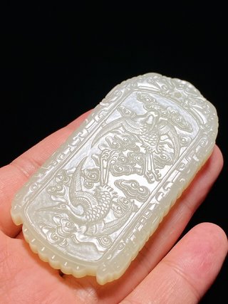 乾隆|清乾隆 和田玉籽料 白玉 仙鹤祥云 鹤鸣 玉牌 玉珮