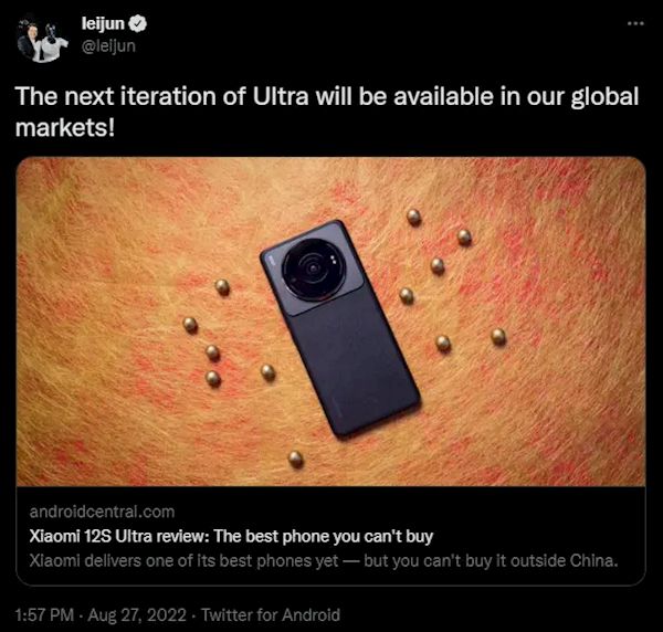 美团|雷军发文表示：下一代Ultra将在全球市场推出