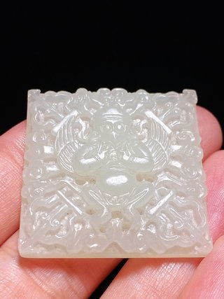 和田玉籽料|辽金 和田玉籽料 白玉 迦楼罗神鸟 嵌饰