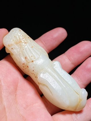 博物馆|清 和田玉籽料 白玉 鹰 熊 把件 摆件