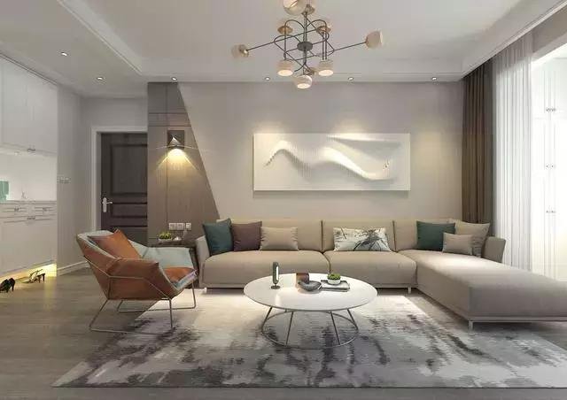 81平现代风在白咖灰中加入少许亮色点缀，效果居然还不错