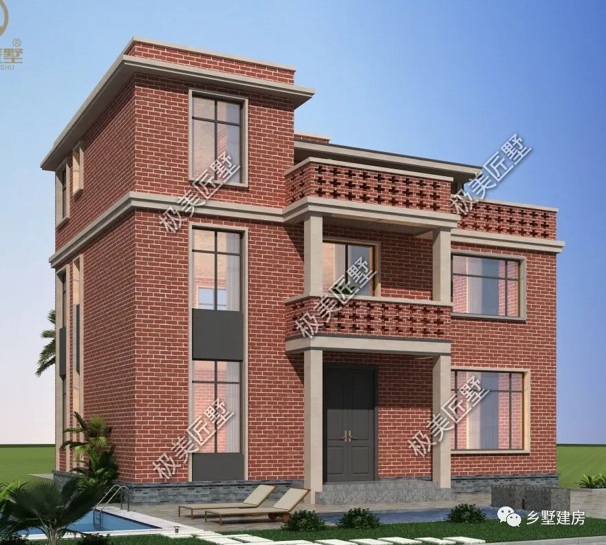 开间13米,建栋不一样的三层自建房,清水红砖独具匠心