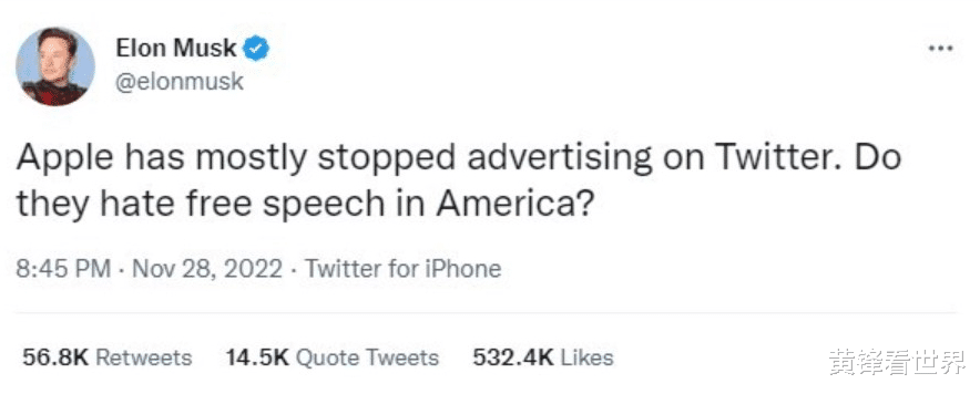 Twitter|埃隆-马斯克：苹果威胁将推特下架，并停止在社交媒体上投放广告