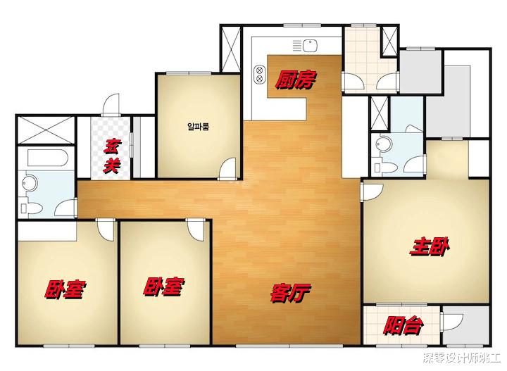 128㎡带三室两厅两卫,白+原木色调厨房,自带一股烟火气儿