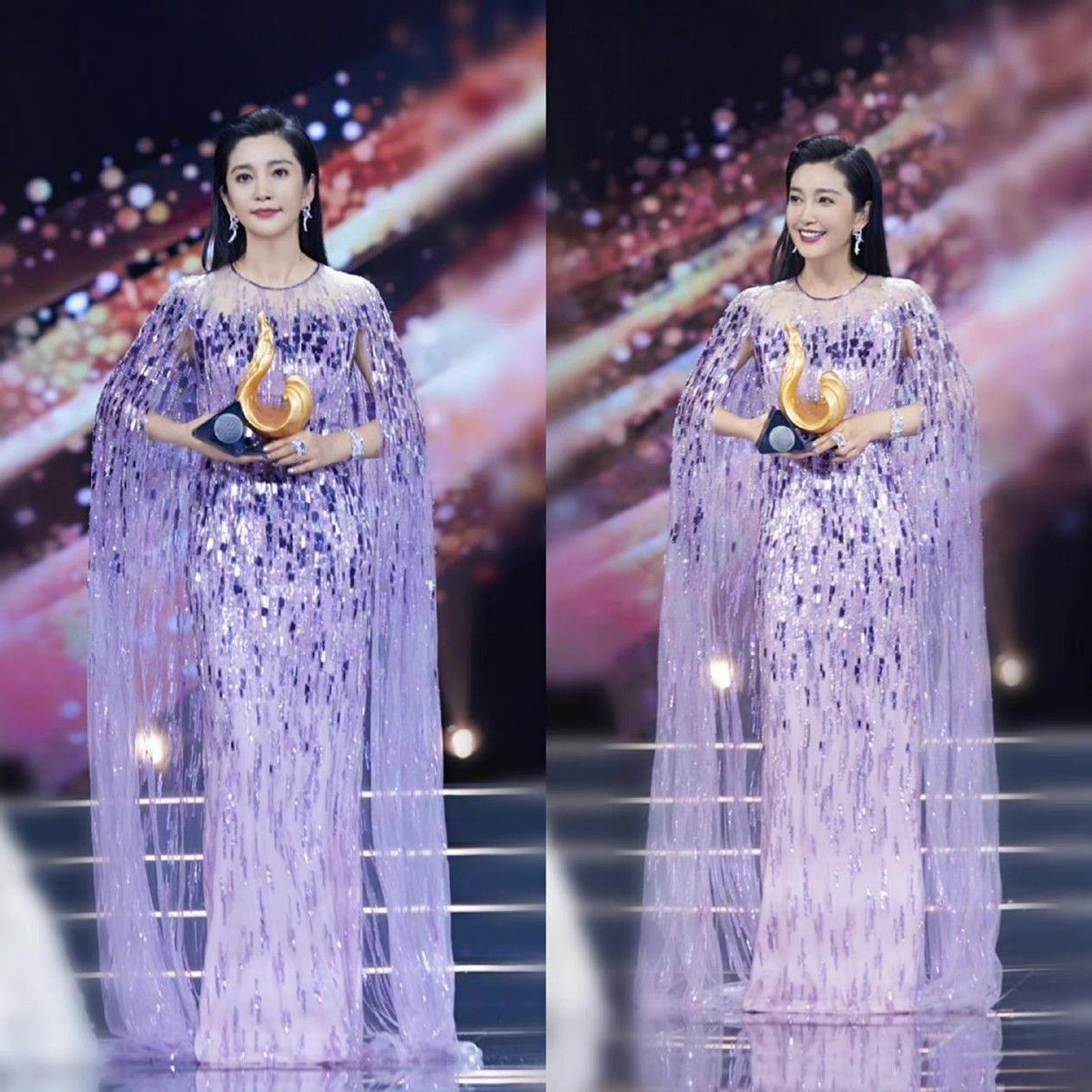 玻尿酸 其实李冰冰也挺会扮嫩的，穿紫色服装配双马尾，48岁像28岁似的