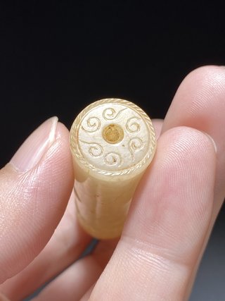 文玩|清乾隆 和田玉籽料 白玉 喜上眉梢 玉勒子 圆勒 文玩款